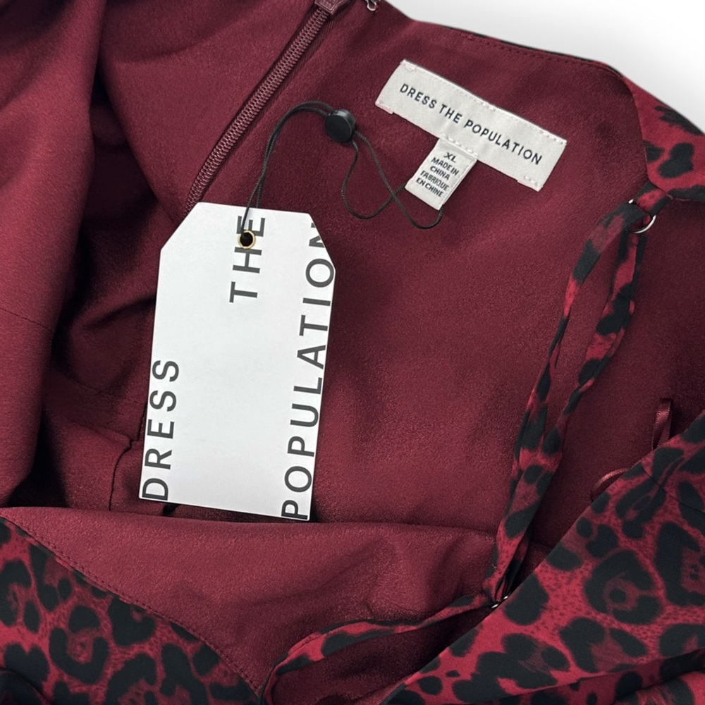 DRESS THE POPULATION NWT Shaireen Leopard Bodycon Dress SIZE XL Cherry Cola - Picture 6 of 11